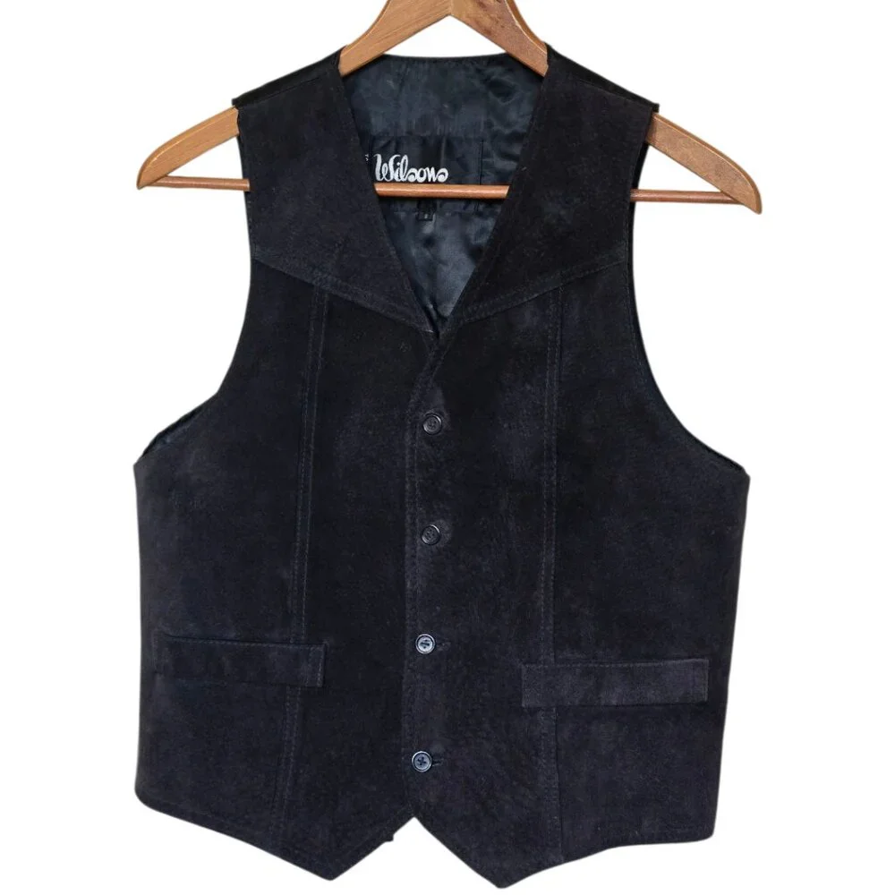 Unisex Vintage WILSONS SUEDE & LEATHER Black Leather Vest sz S